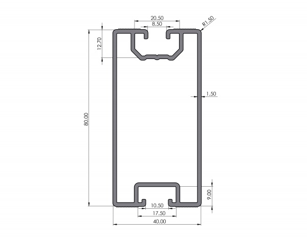 Solar rail 80x40 2N180 Slot nut/ISO screw